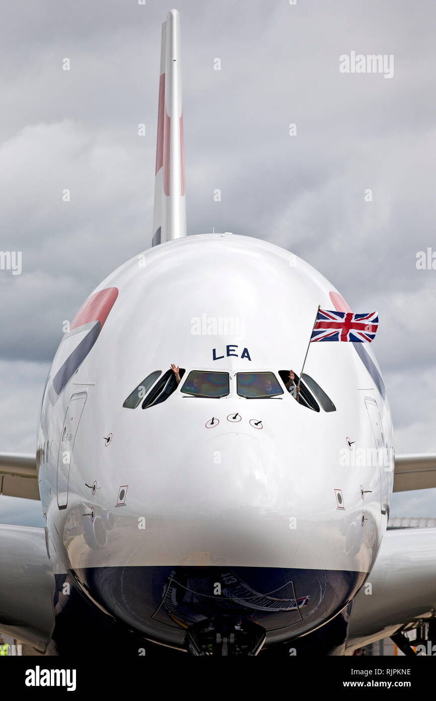 BA Airbus A380 at London's Heathrow Airport. July 4, 2013. Stock Photo