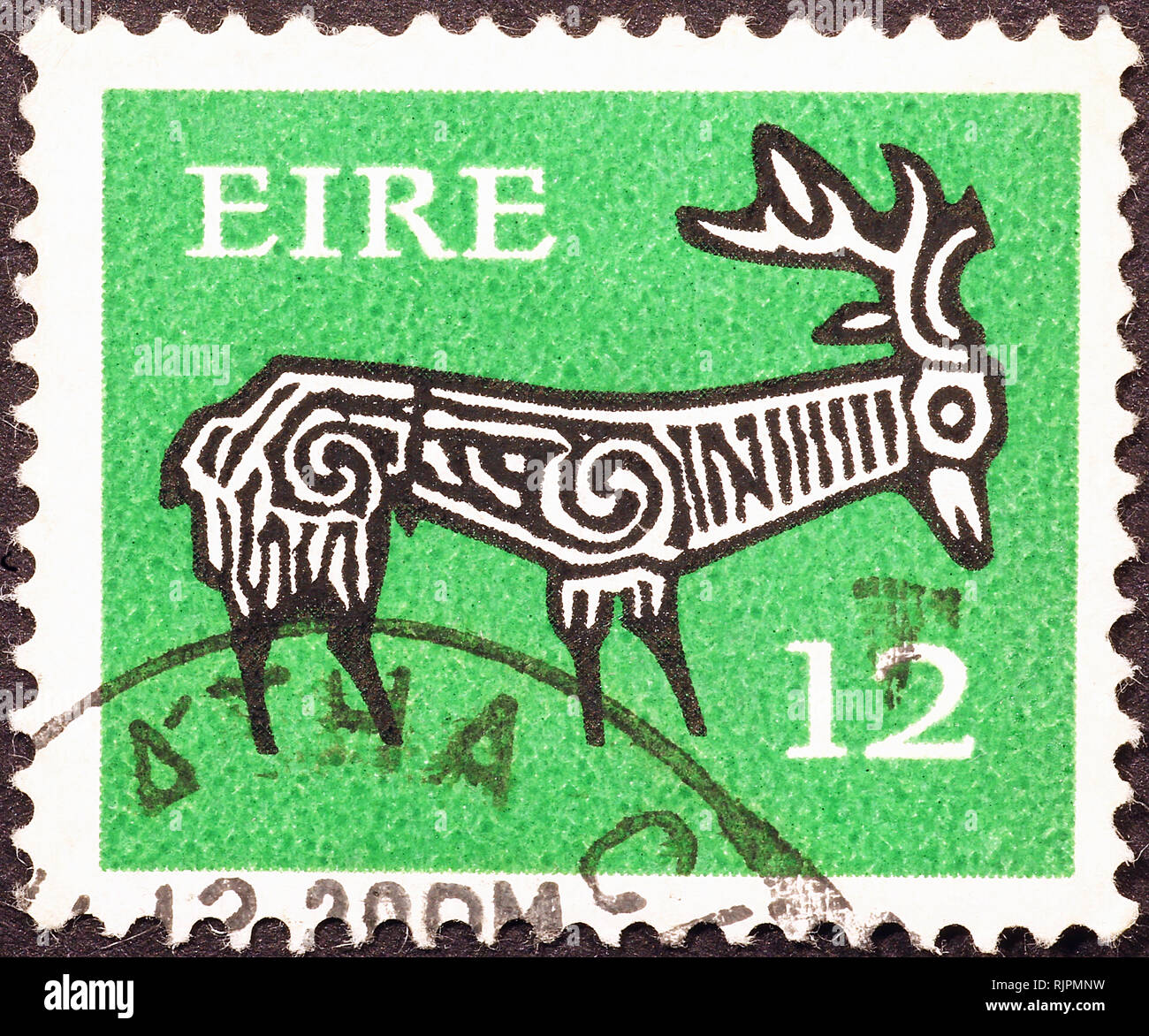 Celtic drawing of a stag on irish stamp Stock Photo