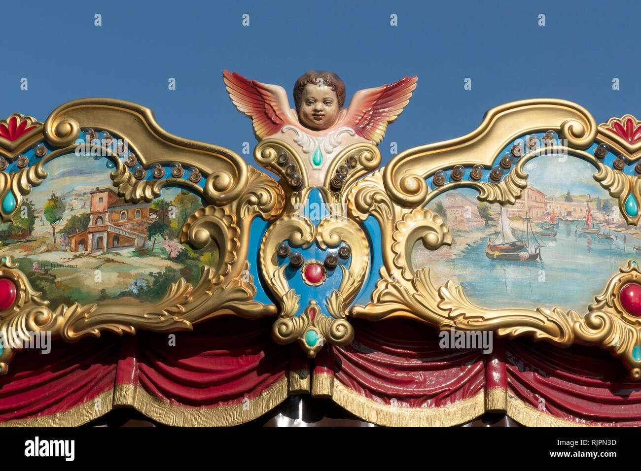 Detail of an angel at a historic carousel, Rome, Italy Stock Photo