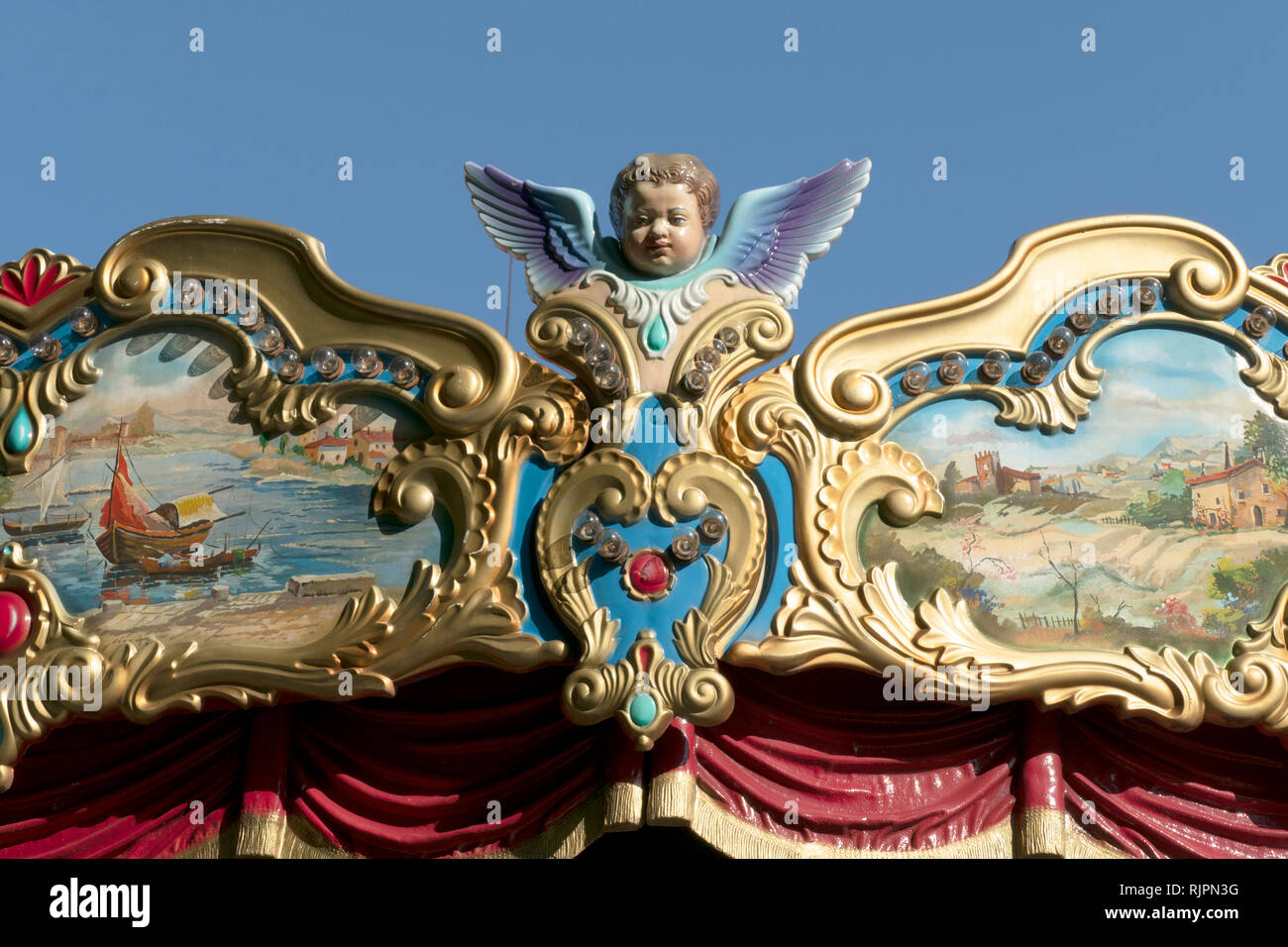 Detail of an angel at a historic carousel, Rome, Italy Stock Photo