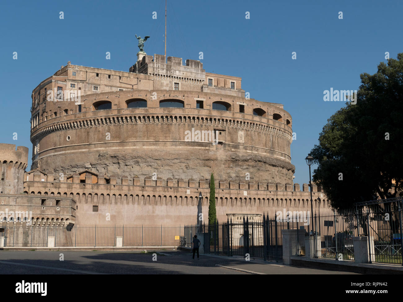 Mausoleum of Hadrian, Castel Sant'Angelo, Castle of the Holy Angel, a towering cylindrical building in Parco Adriano, Rome, Italy Stock Photo