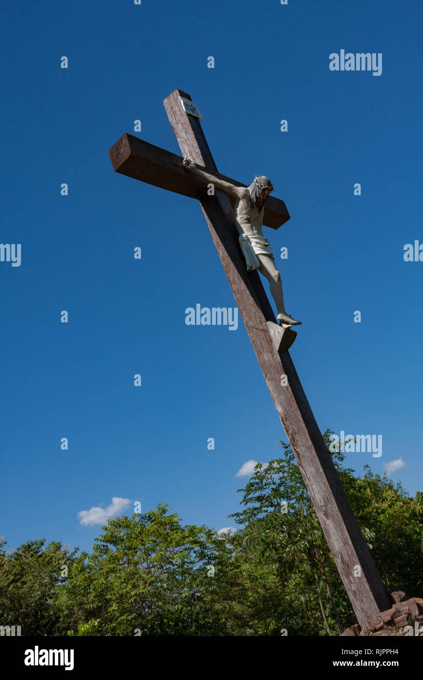 Crucified Christ Jesus, life size statue, Cerro Tres Kandu, Cordillera del Ybytyruzu aka Yvytyrusu, Guaira Departament, Paraguay Stock Photo