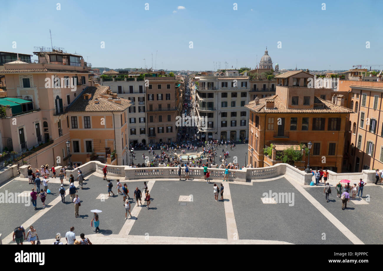 The view from the the spanish steps to the old city of Rome, Italy Stock Photo