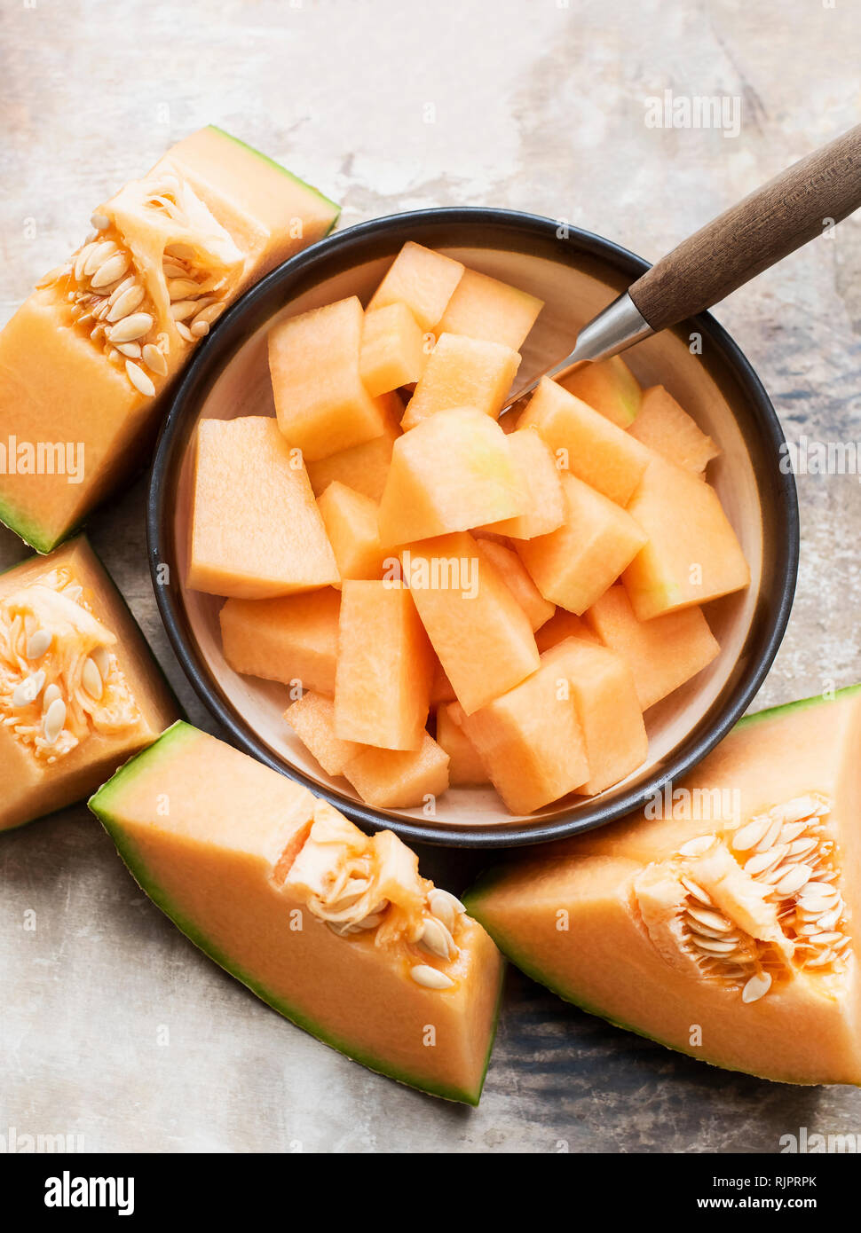 Cantaloupe melon pieces Stock Photo - Alamy
