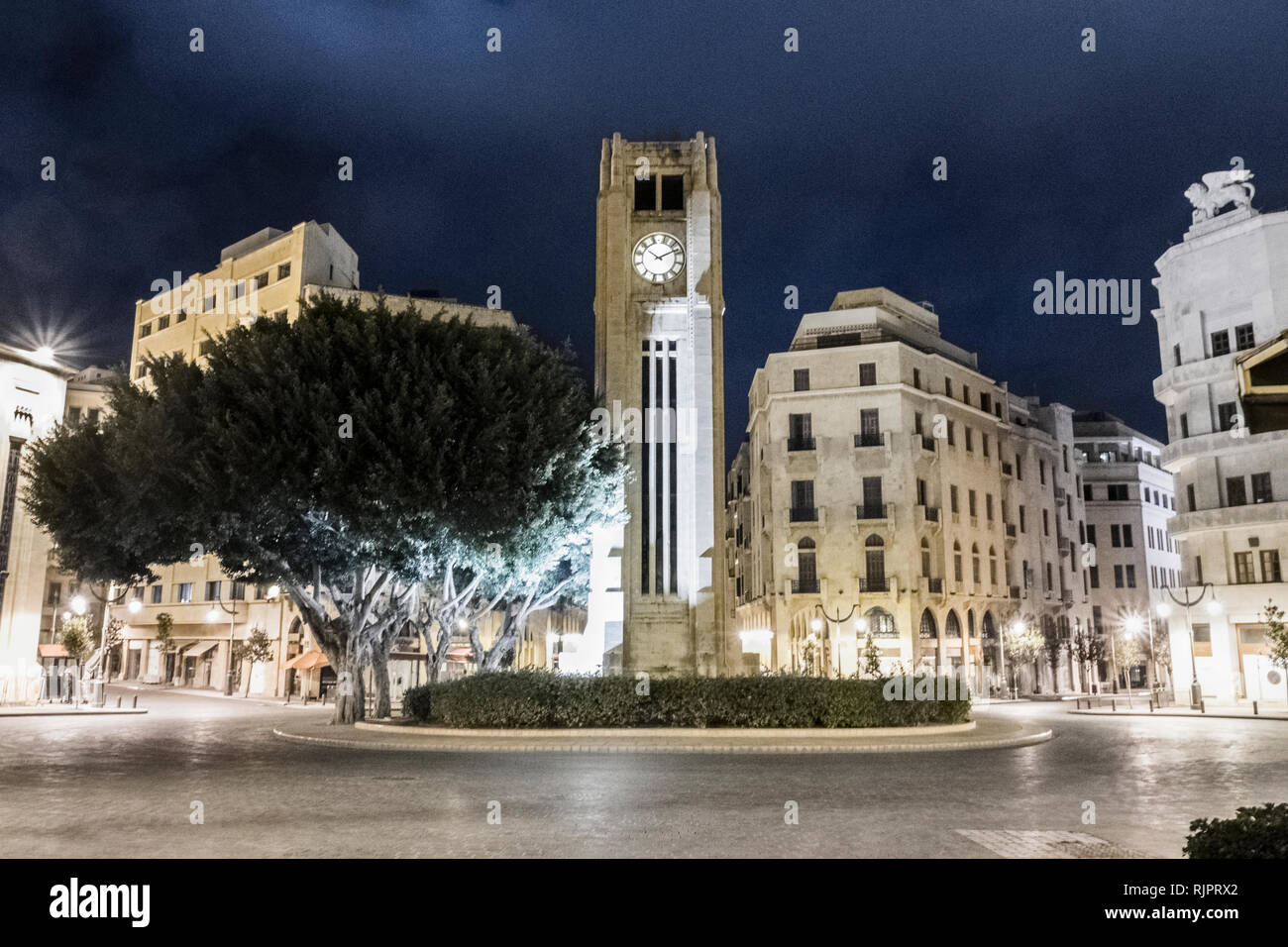 Clock tower in Nejmeh Square at night, Beirut, Lebanon Stock Photo Alamy