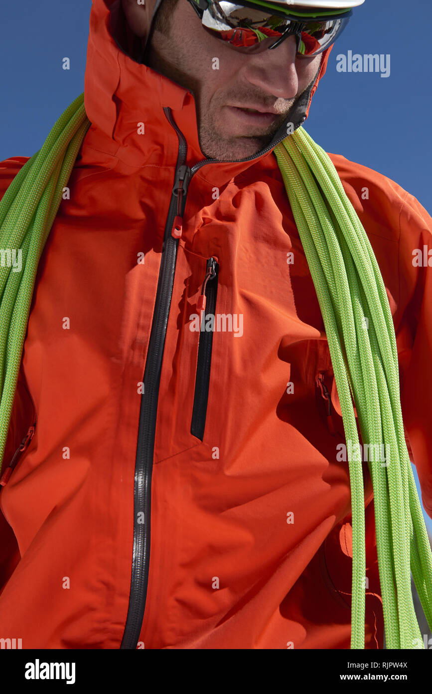 Mountaineer with climbing ropes Stock Photo