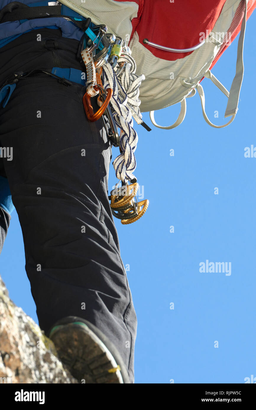 Safety harness worn by mountaineer Stock Photo Alamy