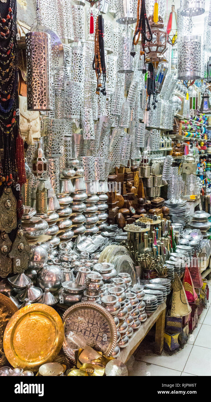Shop full of traditional and decorative homeware, Marrakech, Morocco Stock Photo