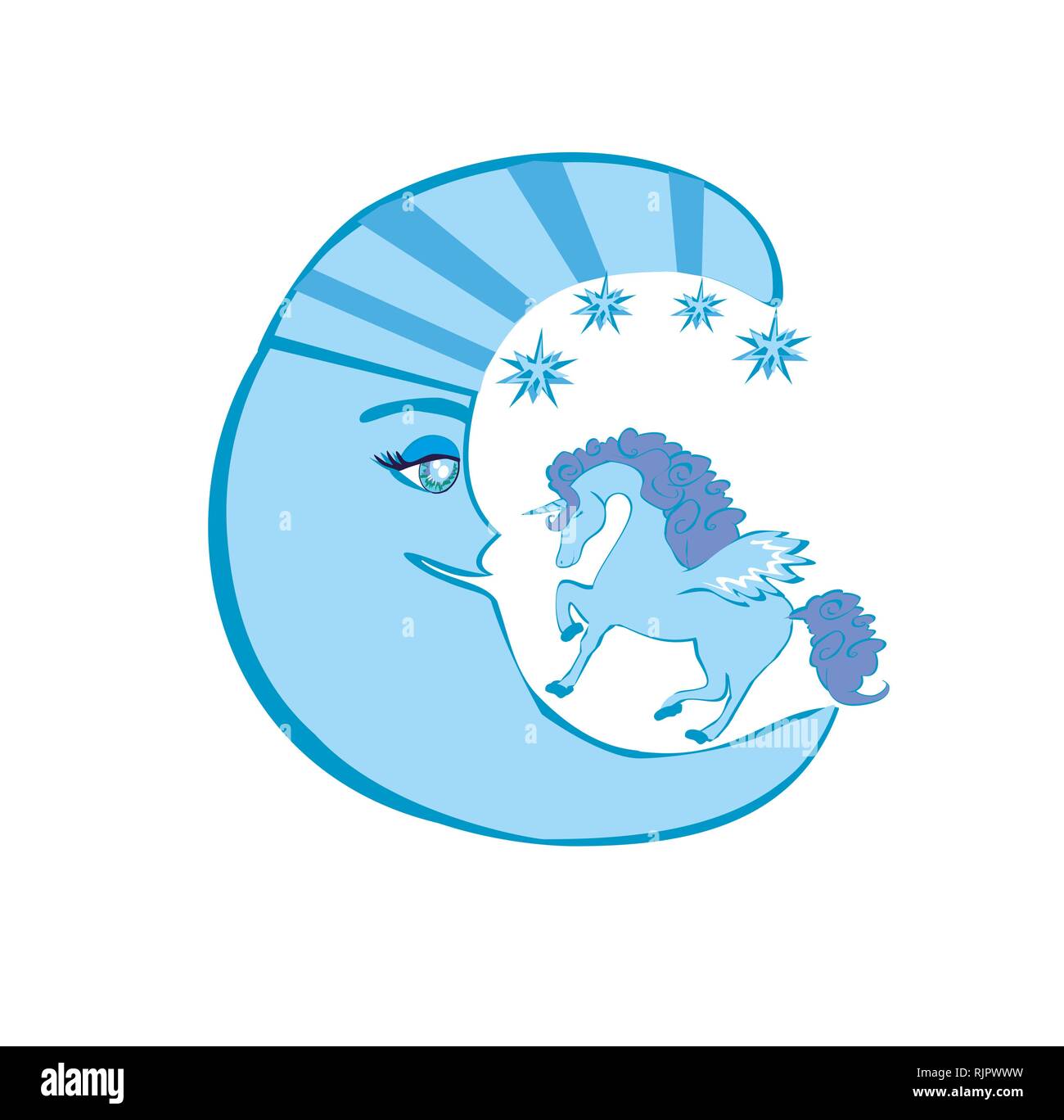magic unicorn and moon Stock Vector