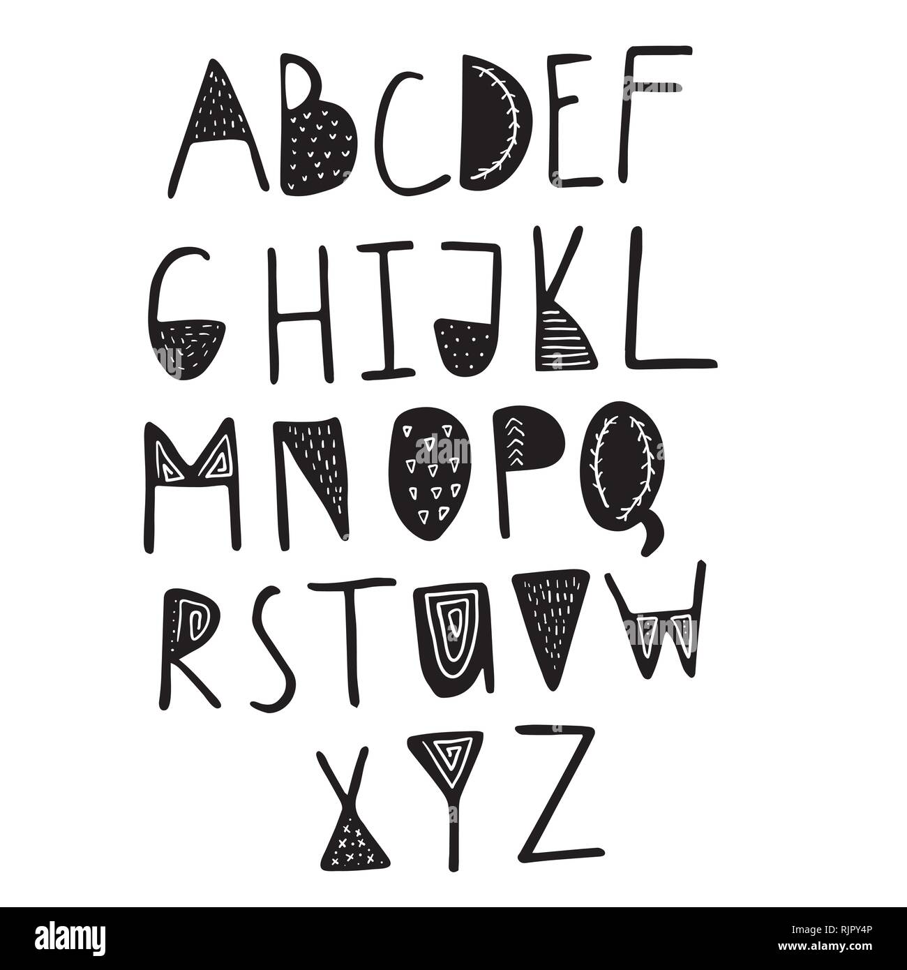 Funny childish made with ink alphabet Stock Vector