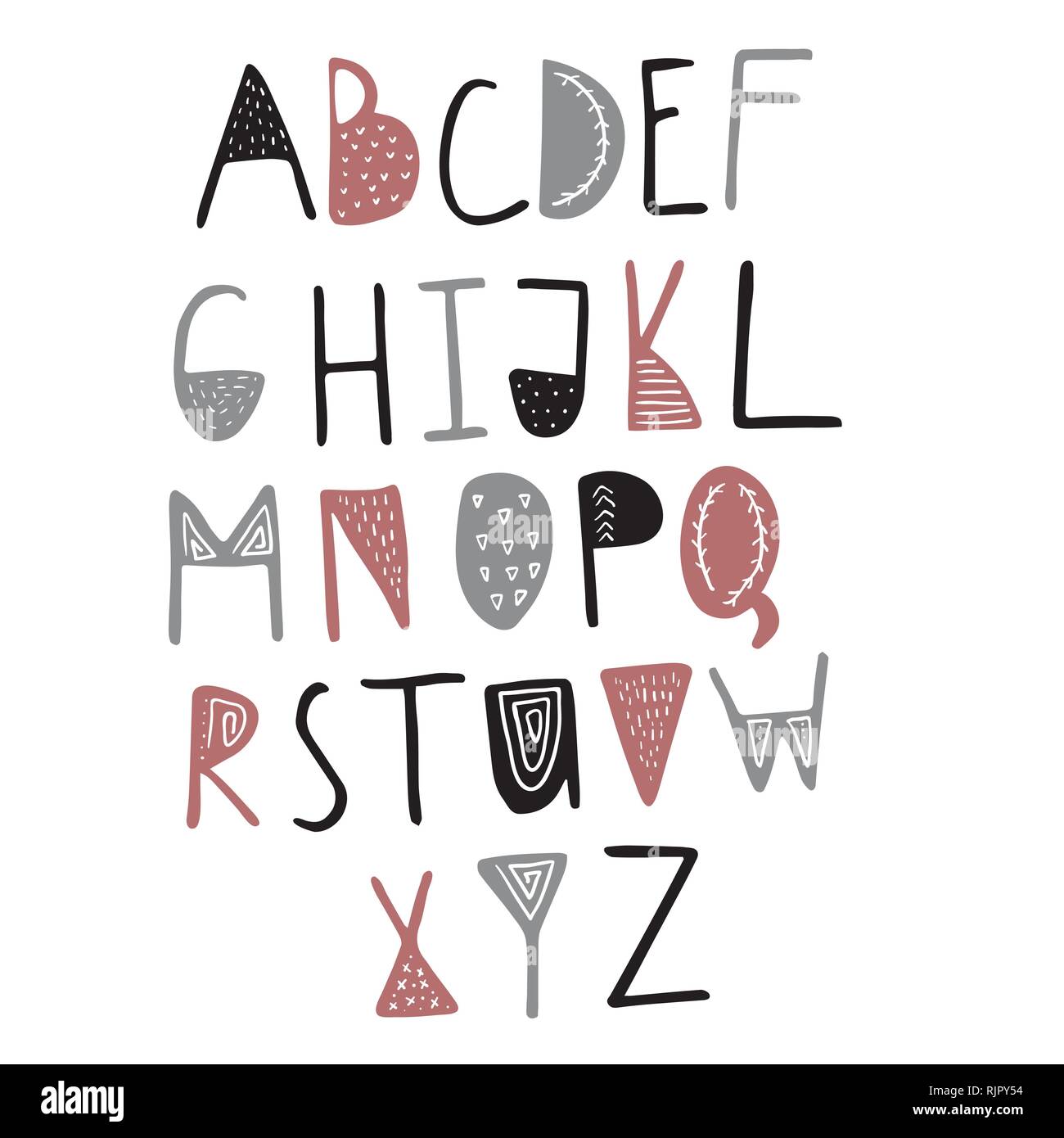 Funny childish made with ink alphabet Stock Vector