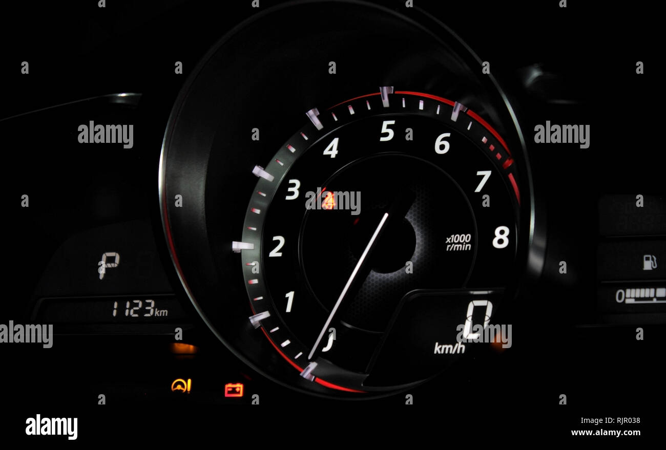 Vehicle Tachometer Needle Indicate Zero Revolutions of Engine Stock