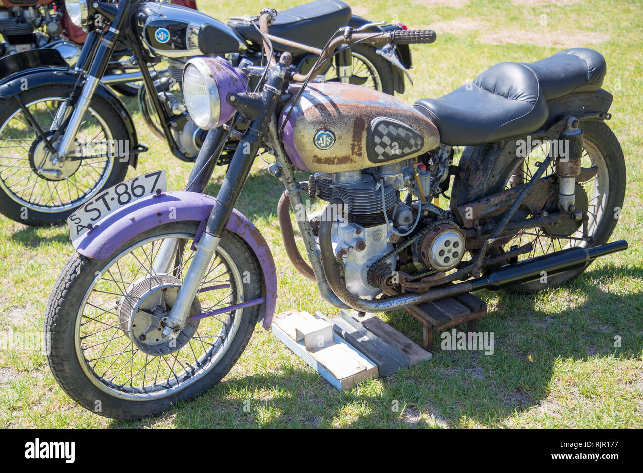 Vintage AJS motorbike at the Power Rally at Port Milang, South