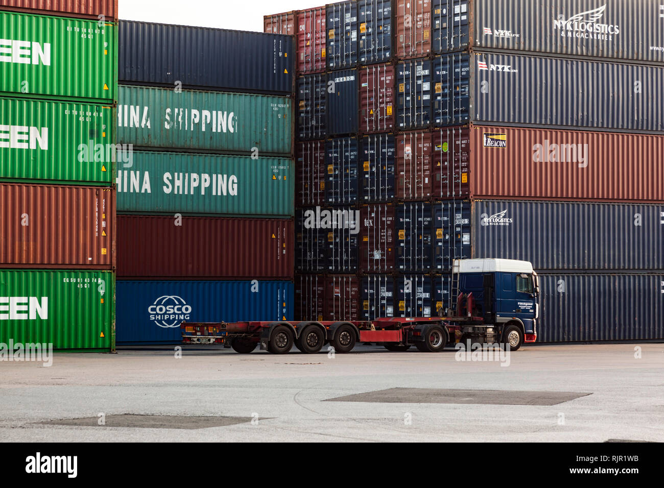 Container terminal in Duisburg harbor Stock Photo Alamy