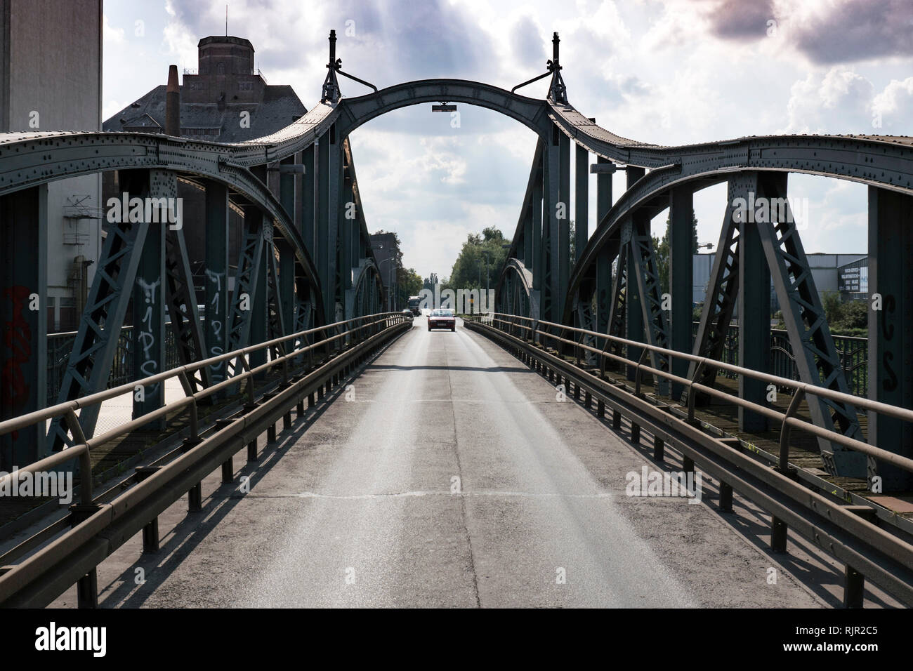 Historic steel bridge in the Krefelder Rheinhafen Stock Photo