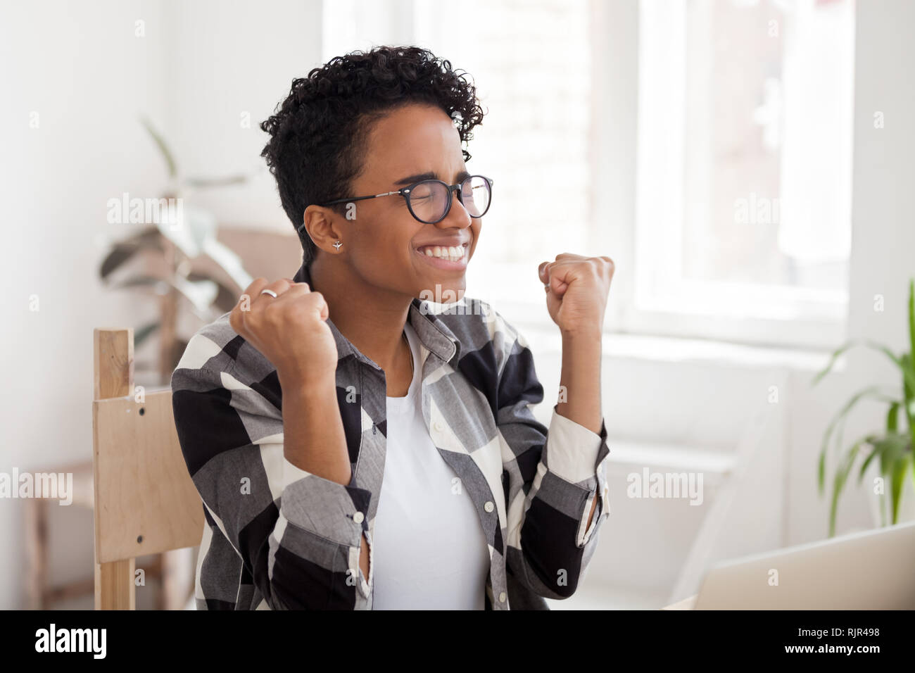 Excited African Teen Girl Laptop High Resolution Stock Photography and ...