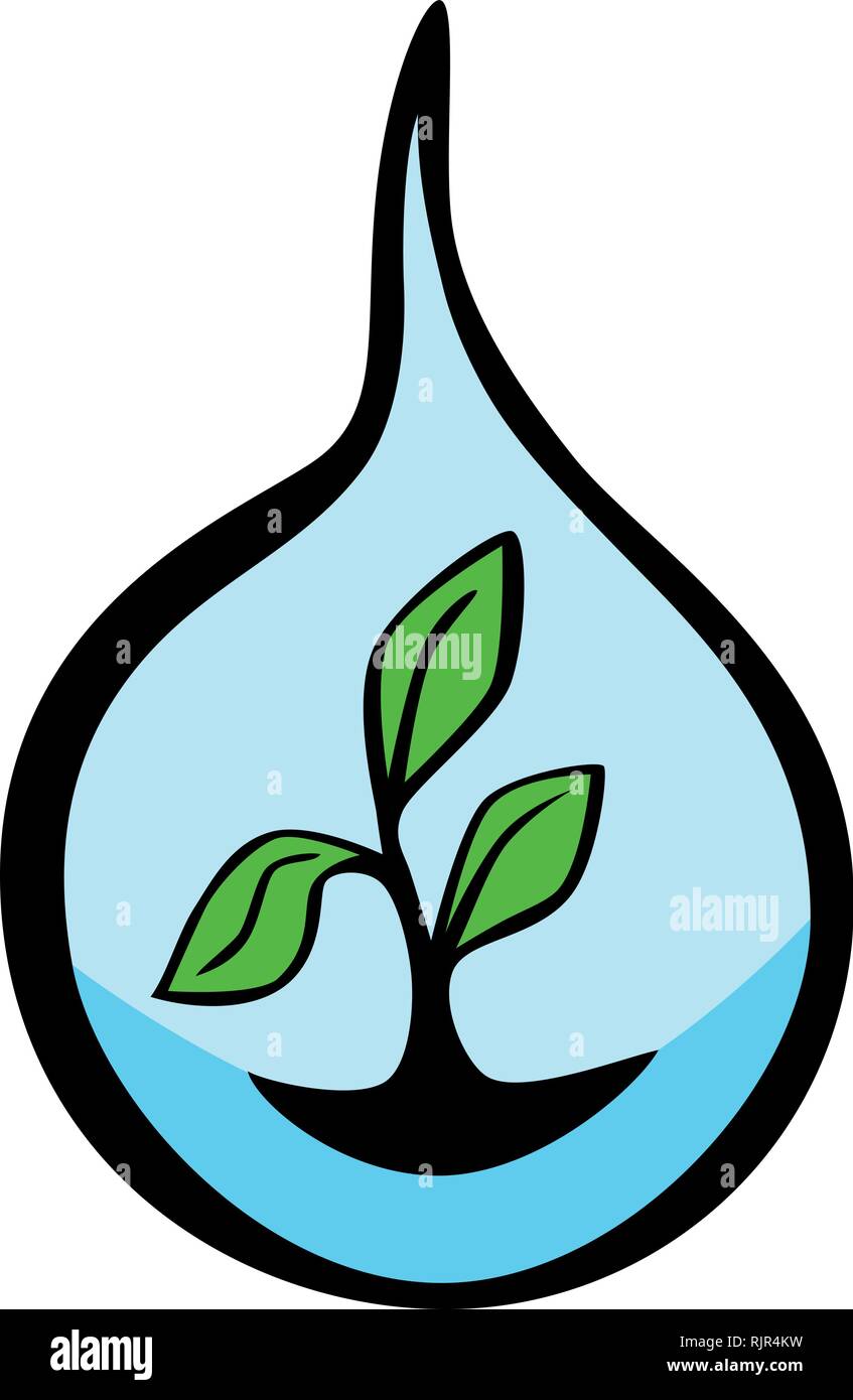 Colored illustration of a growing plant inside a water droplet by jziprian Stock Vector