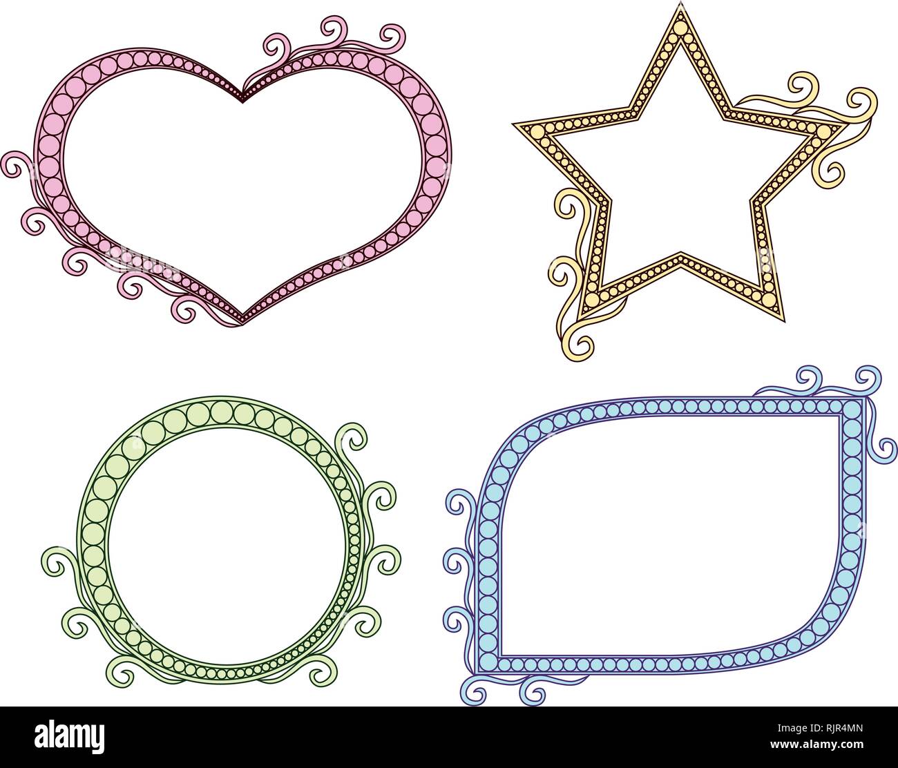 Set of four art nouveau-like, pastel-colored frames for photo images. Stock Vector
