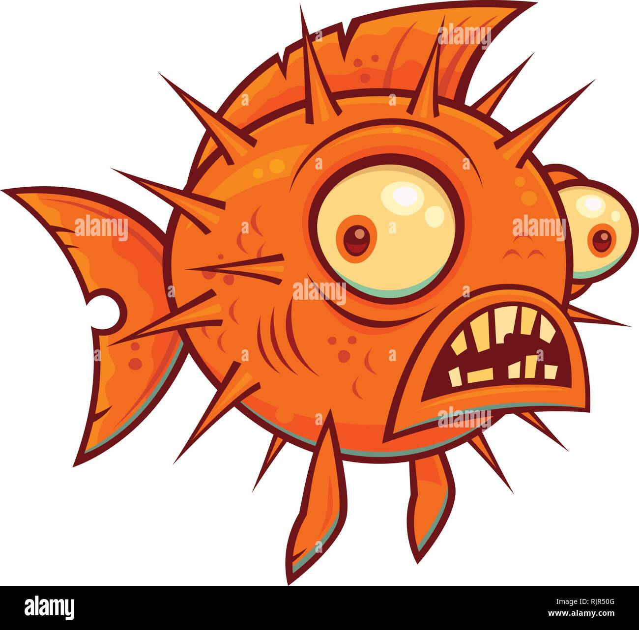 Vector cartoon illustration of a wacky pufferfish or blowfish. Stock Vector