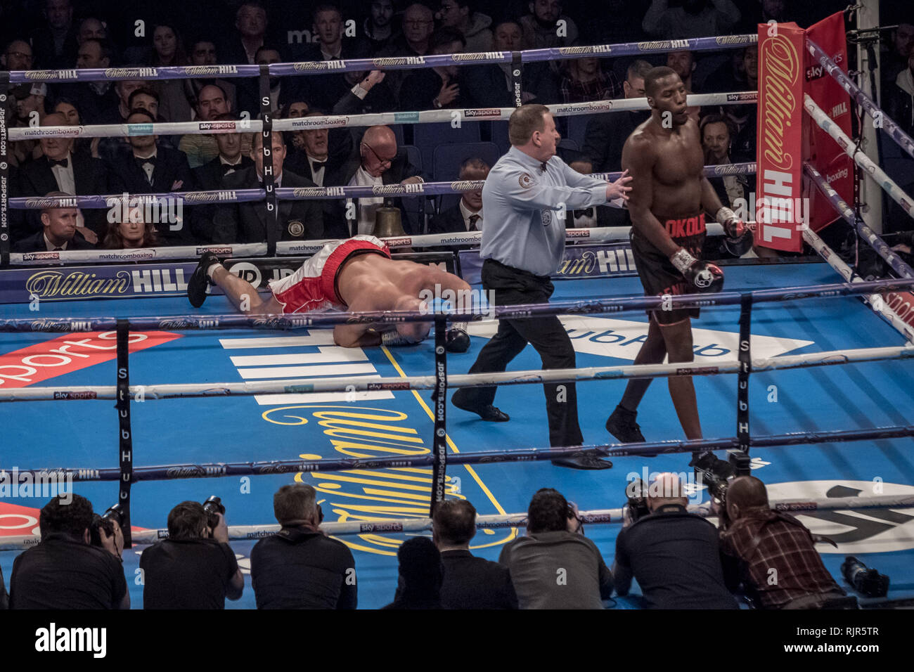 Lawrence Okolie vs Tamas Lodi at The O2 arena. Stock Photo