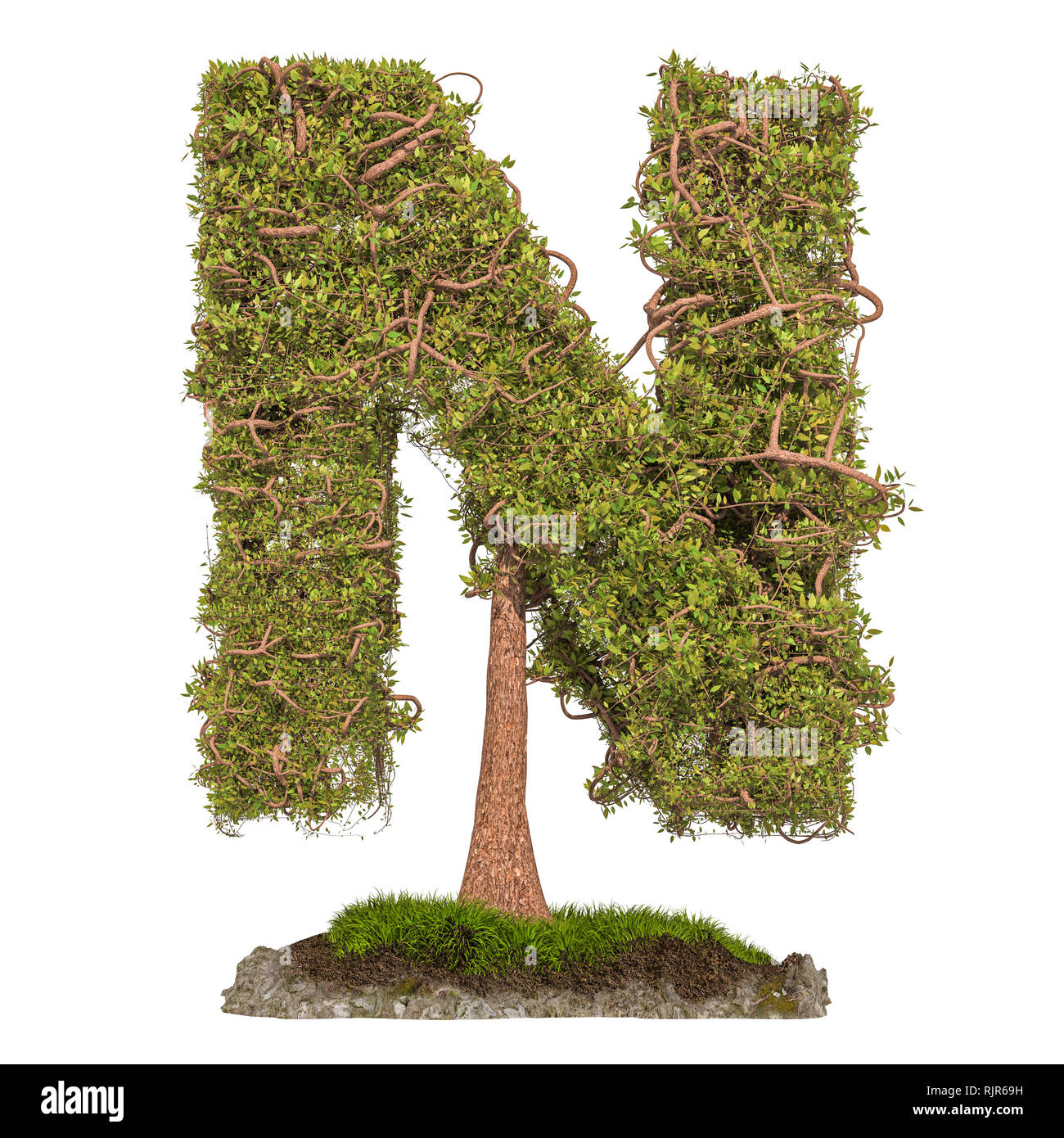 Tree letter N. Tree in shaped of letter N, 3D rendering isolated