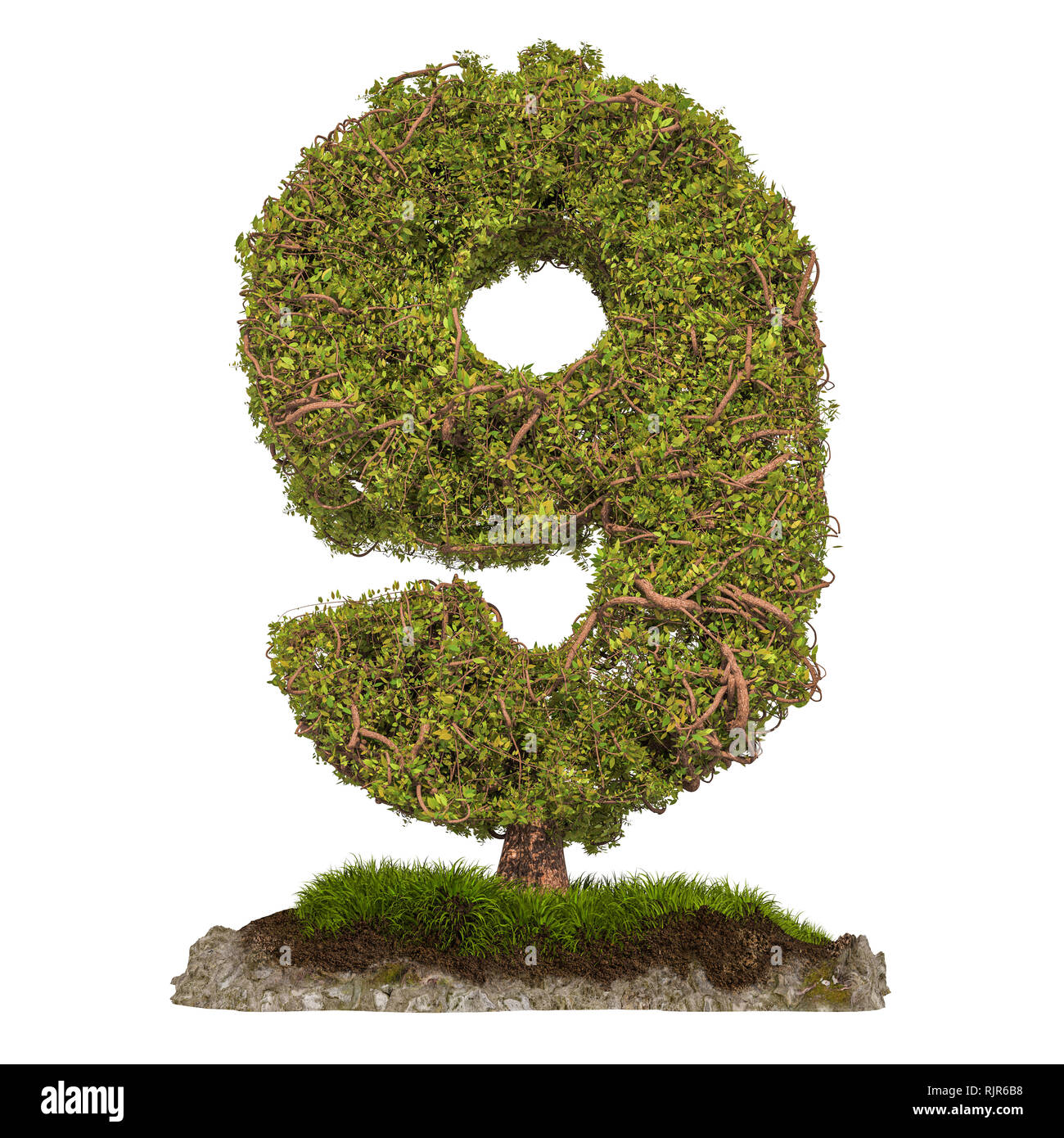 Tree Number 9. Tree in shaped of number 9, 3D rendering isolated on ...