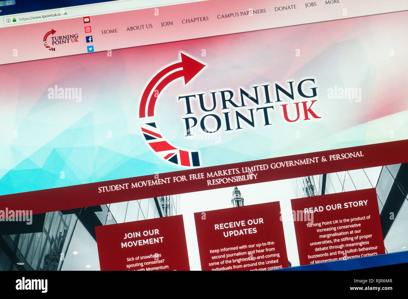 The website of Turning Point UK a  British right-wing youth campagin group. Stock Photo
