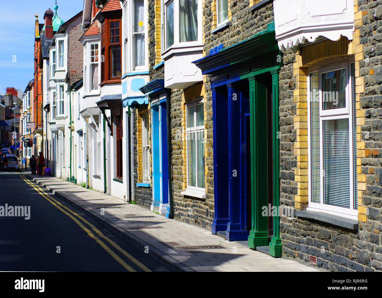 Colorful Welsh Homes on a main street Stock Photo
