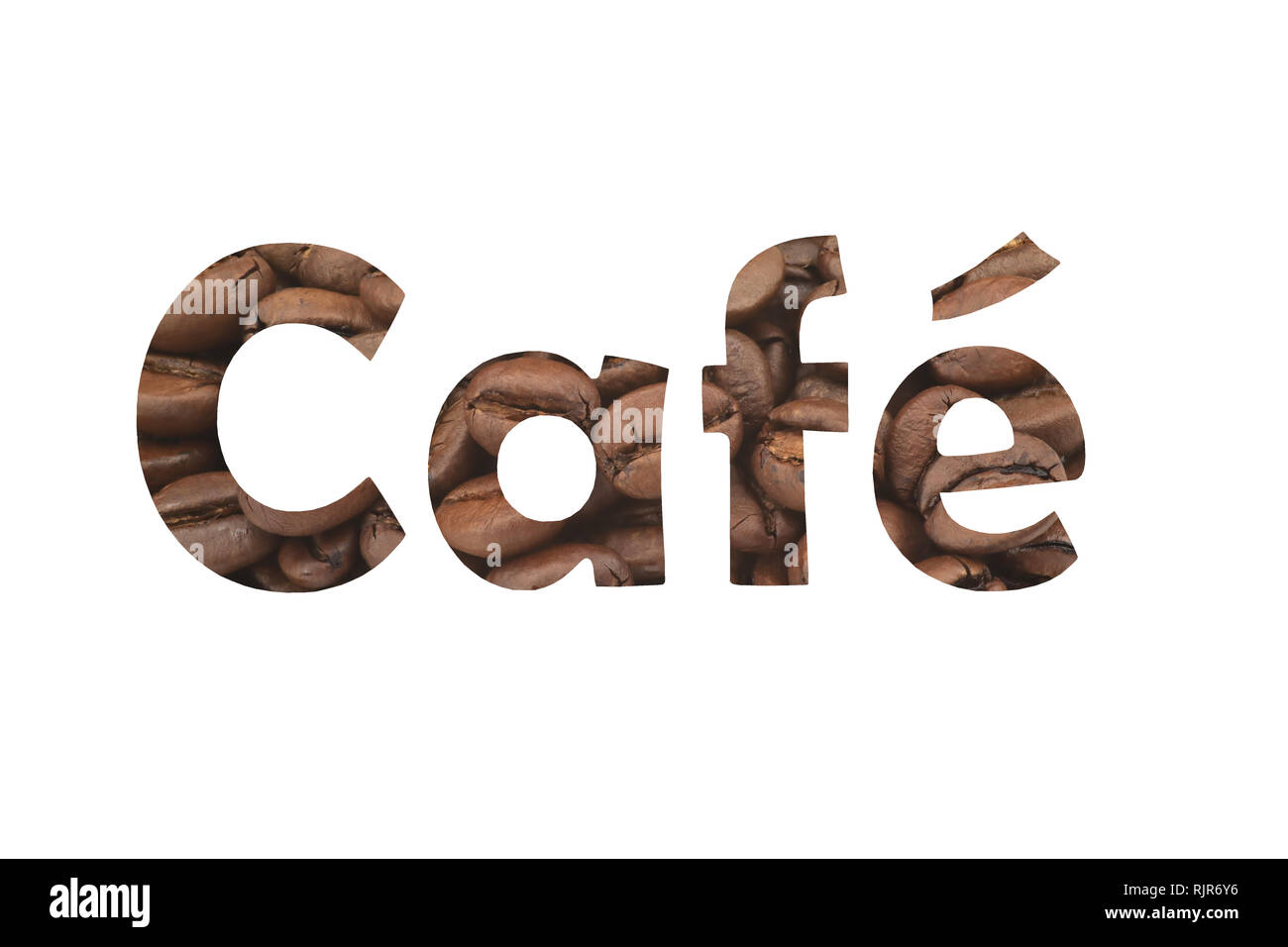 The word cafe cut out of a closeup of roasted coffee beans Stock Photo