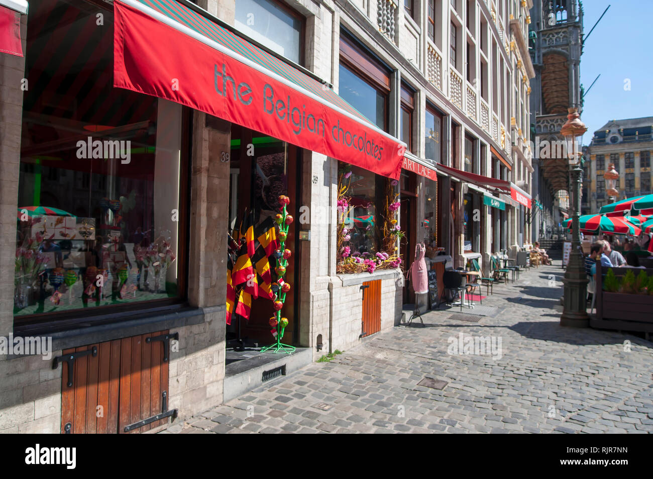 Belgian Chocolate shop selling varieties of pralines and confectionery in the Brussels city