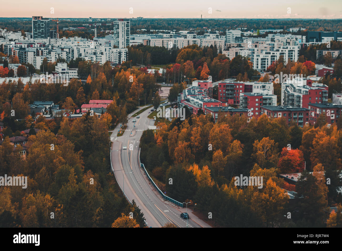 Urban view of Matinkylä in the autumn with color full trees and