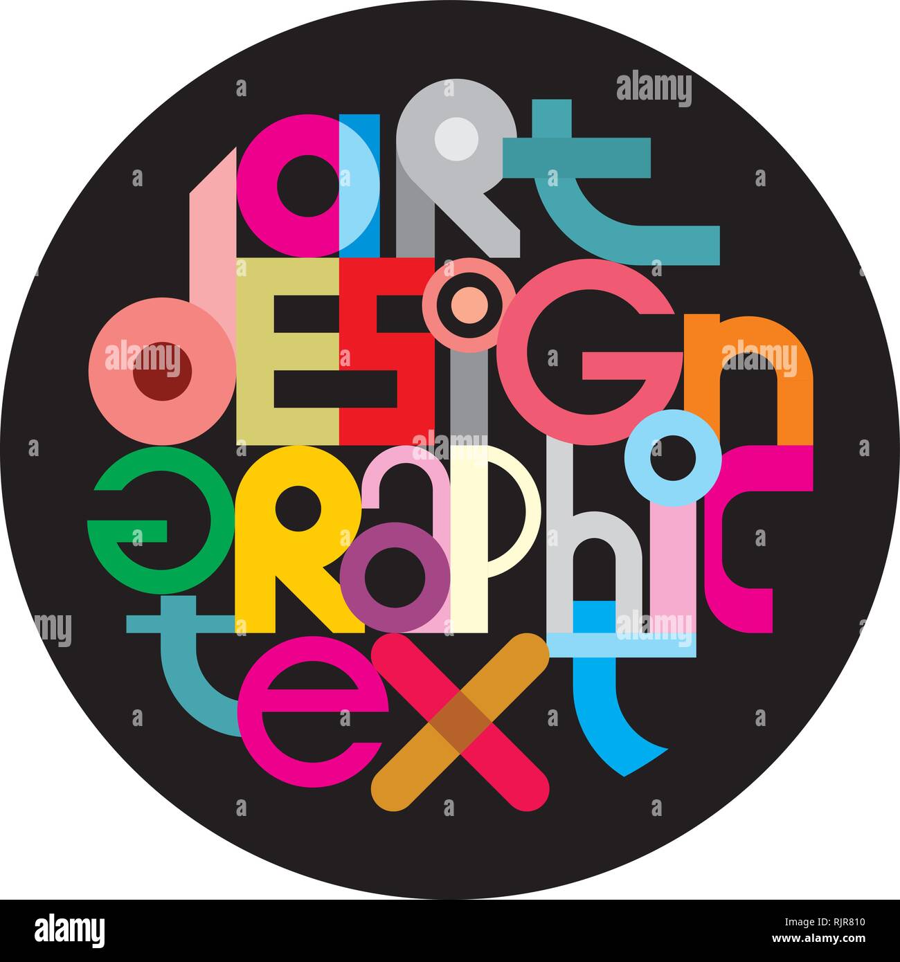 Vector graphic design. Round shape text on black background Stock ...