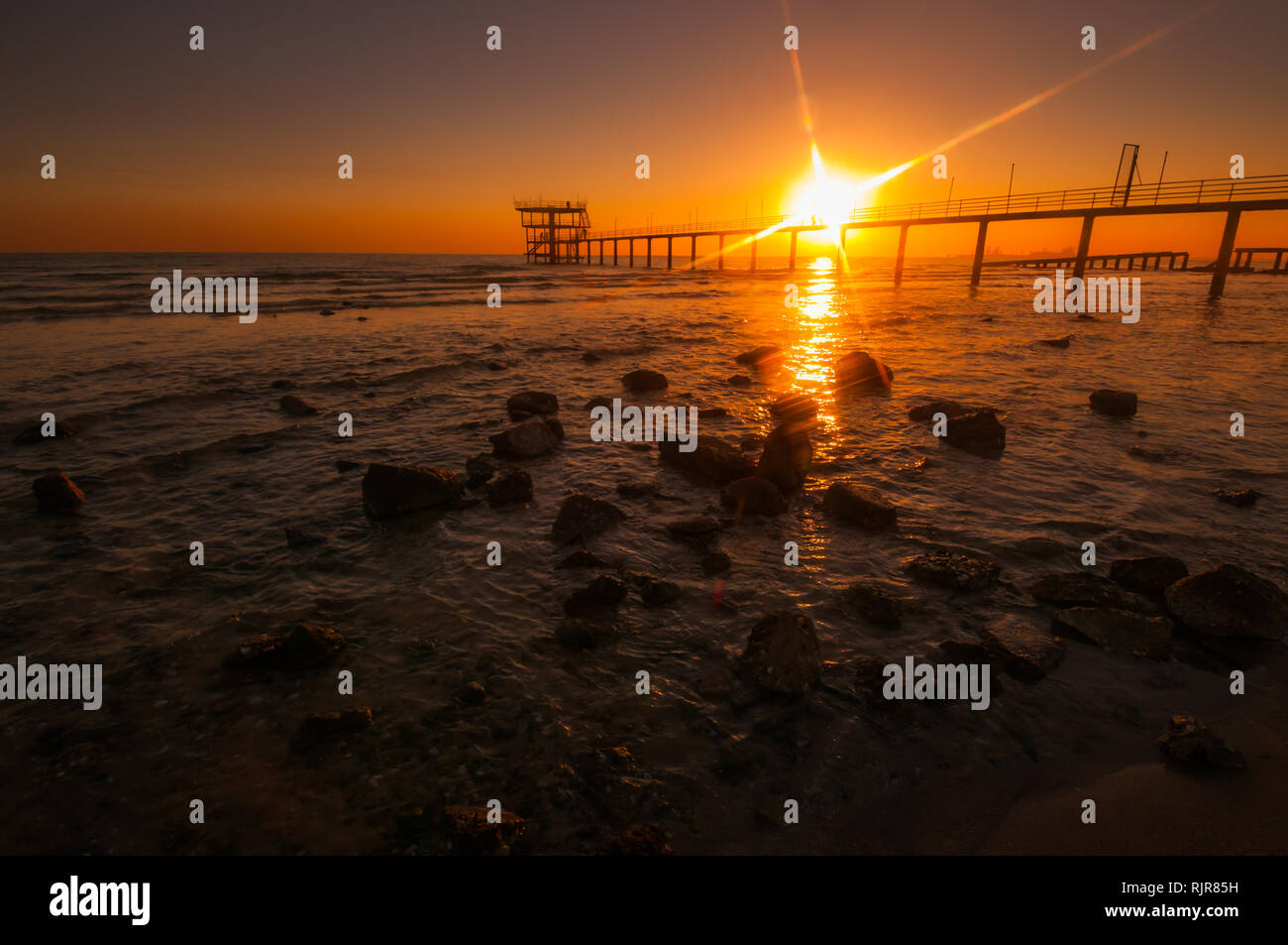 Golden Sunrise Kuwait Beach Stock Photo