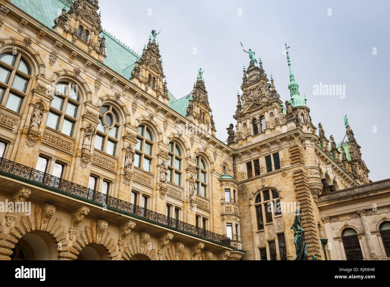 The statue of Hygieia the goddess of health and hygiene n the courtyard of Hamburg City Hall (Rathaus), Germany. Stock Photo