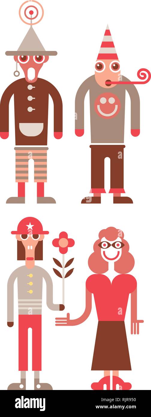 Four funny people - isolated vector icon on white background Stock ...