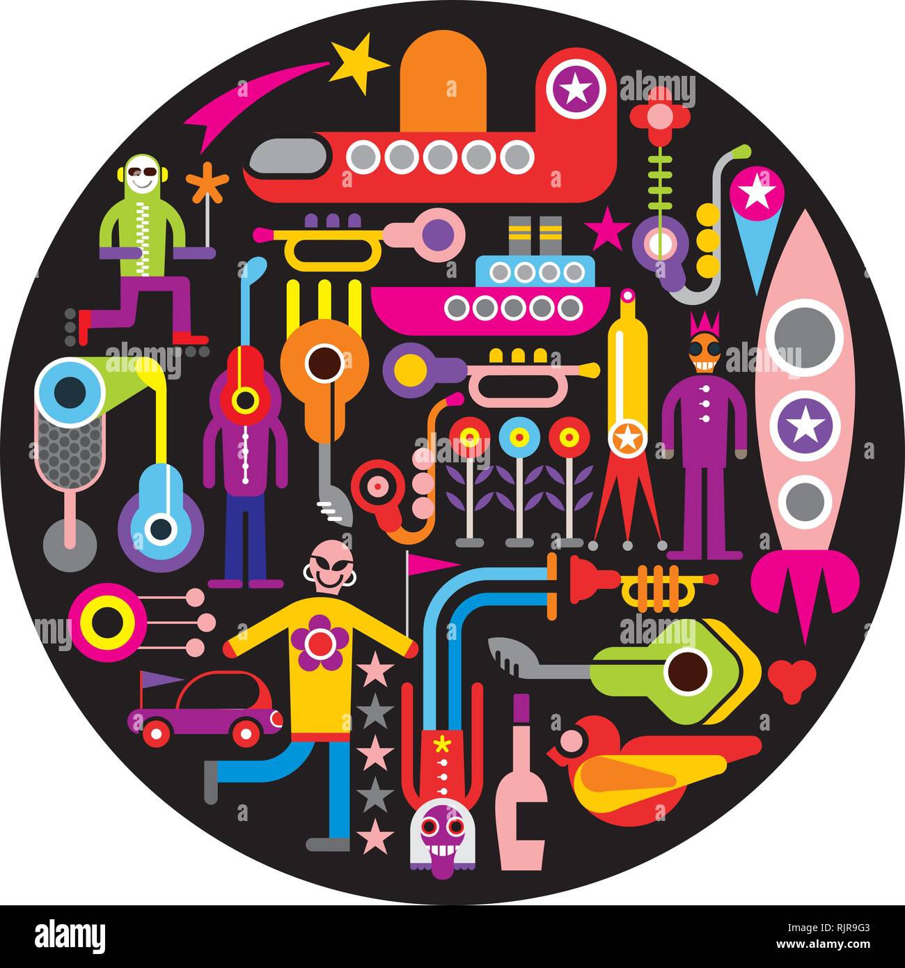 Celebtation - round vector illustration on black background. Stock Vector