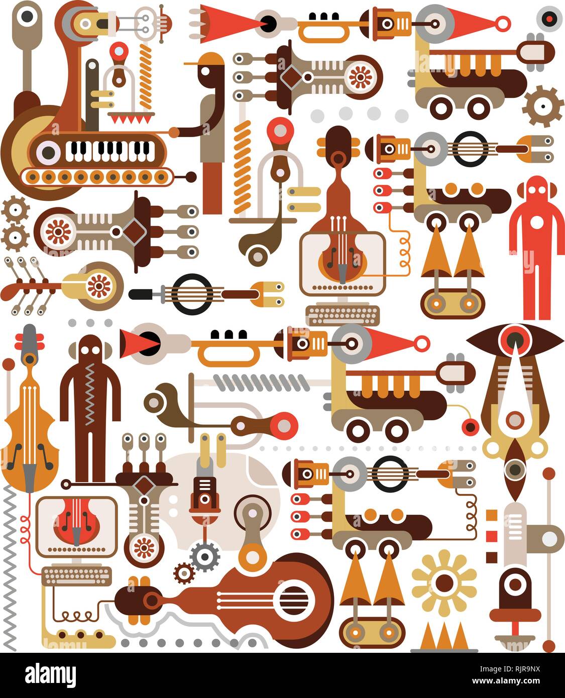 Musical instrument factory abstract vector illustration. Isolated on white background