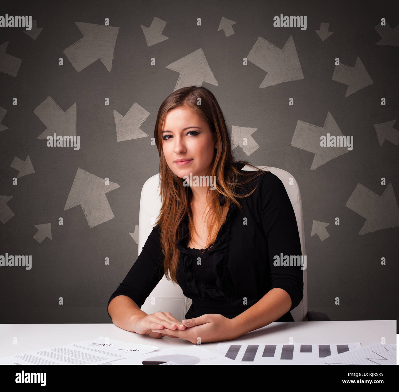 Manager in front of the office desk with different direction concept