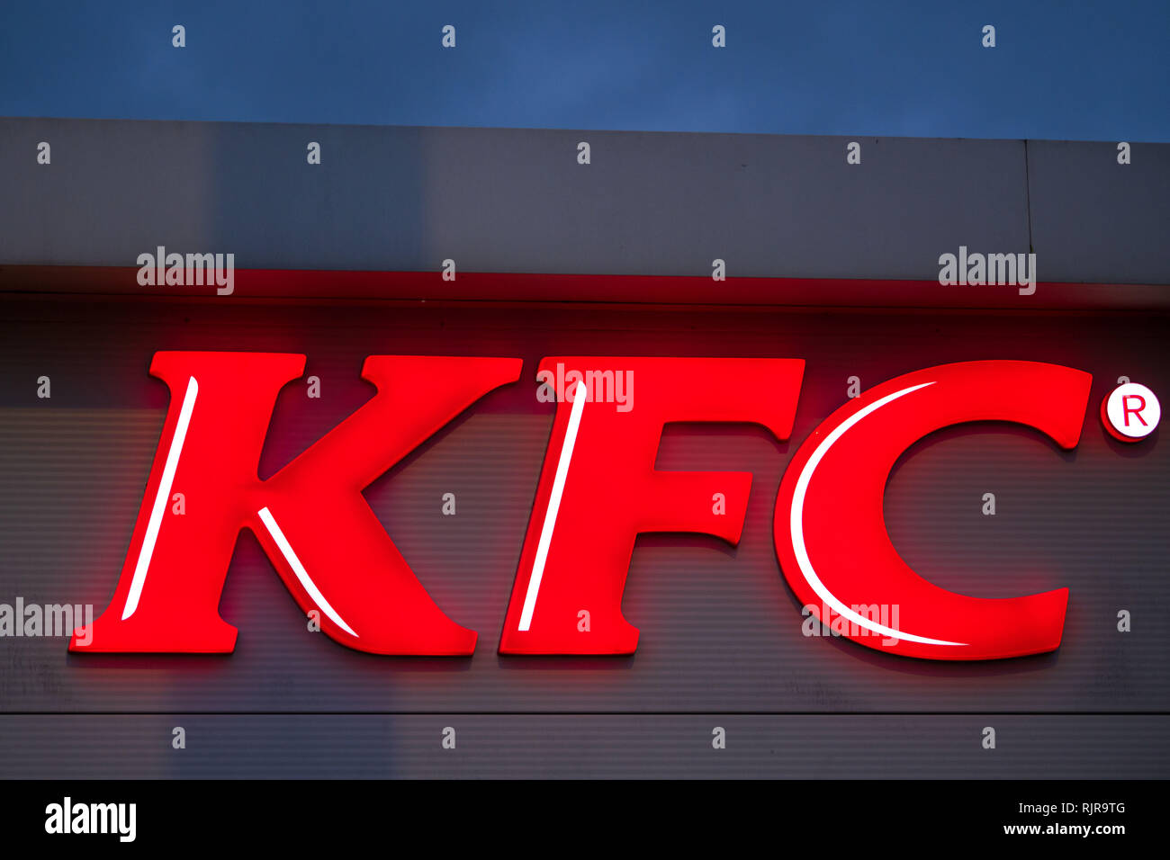 A KFC store sign in the UK. Stock Photo