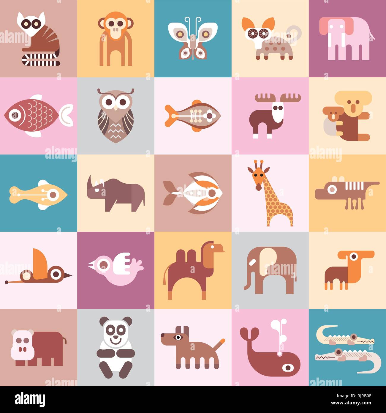 Animals, Fishes and Birds vector illustration. Graphic design with