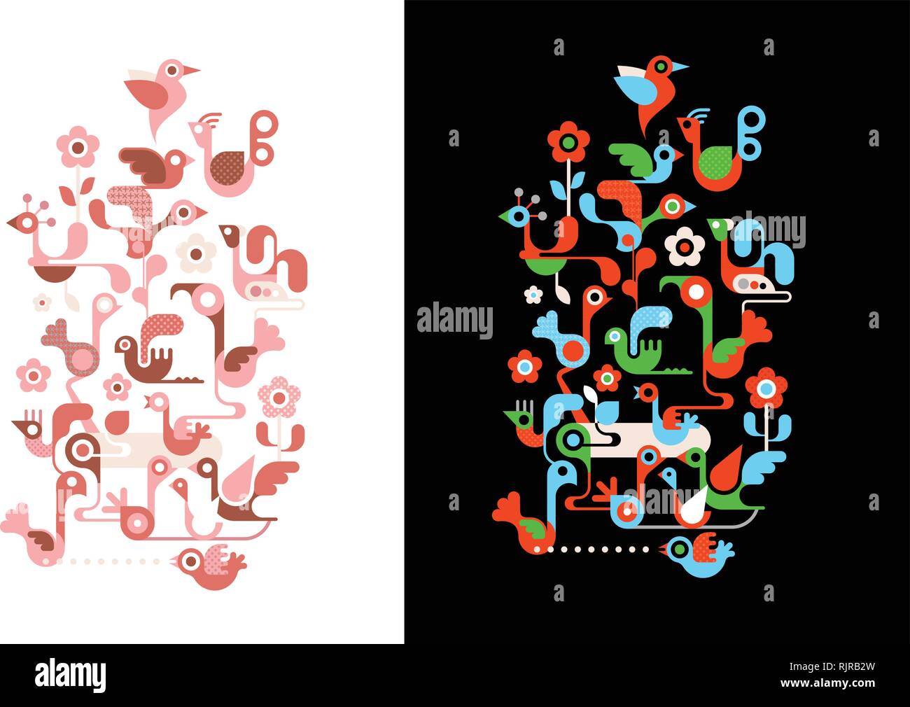 Colorful design isolated on a black and on a white background Birds ...