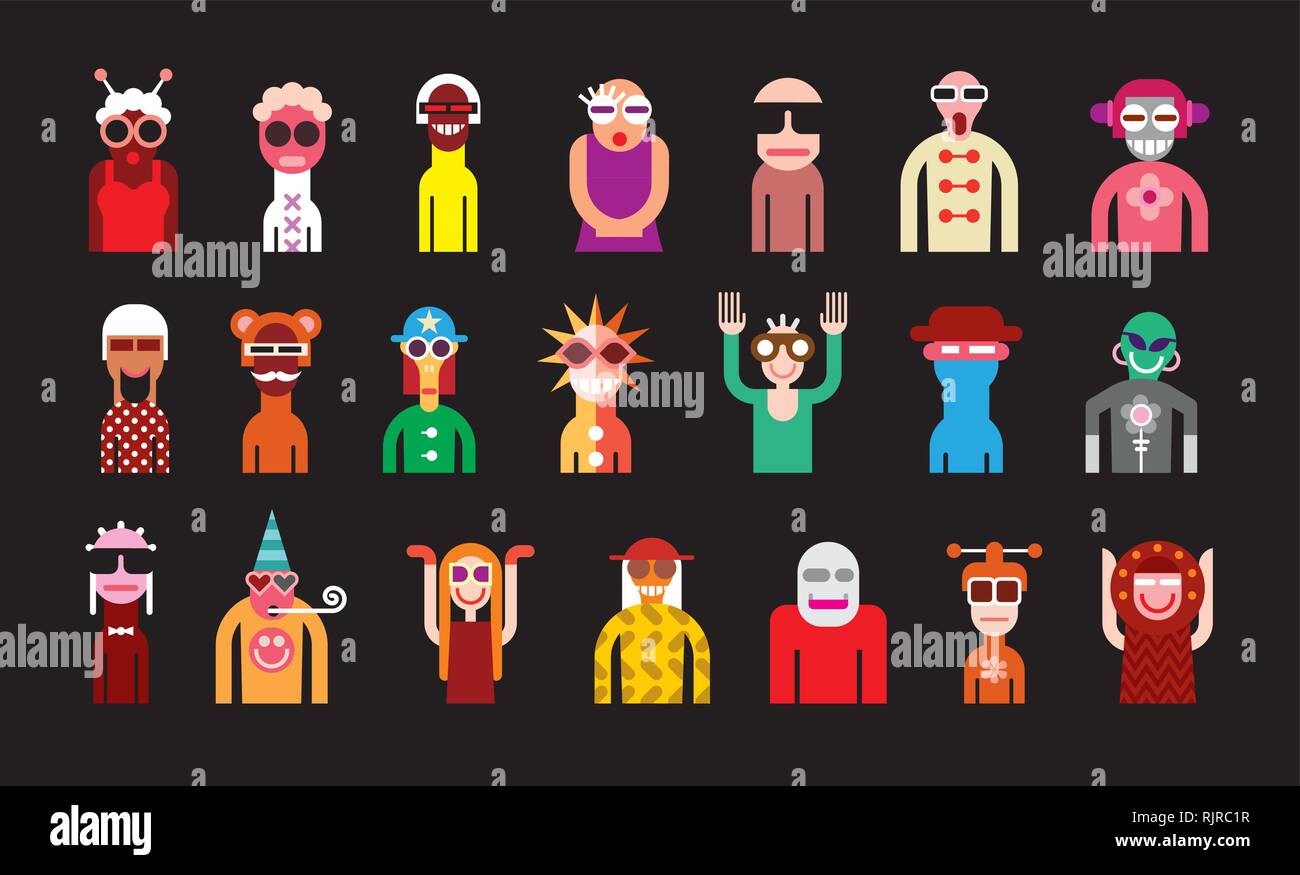 Large group of people - vector illustration. Black background Stock ...