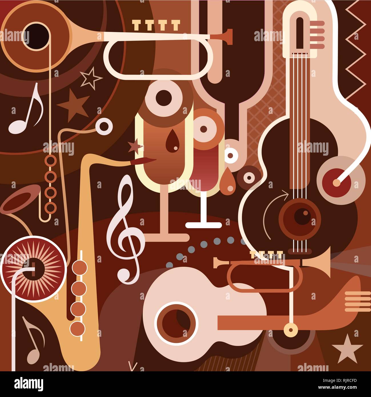 Music. Abstract vector illustration with musical instruments. Stock Vector