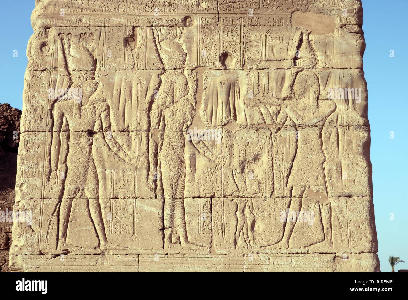 Egyptian Pharaoh makes an offering. From a relief at the Temple of Hathor, Dendera Egypt Stock Photo