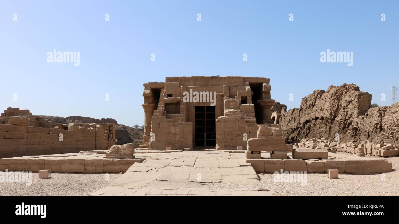 The Mammisi Shrine of Nectanebo I at Dendera, dates back to the 30th dynasty Pharaoh Nectanebo I (379/378-361/360 BC), one of the last native rulers of Egypt. Stock Photo