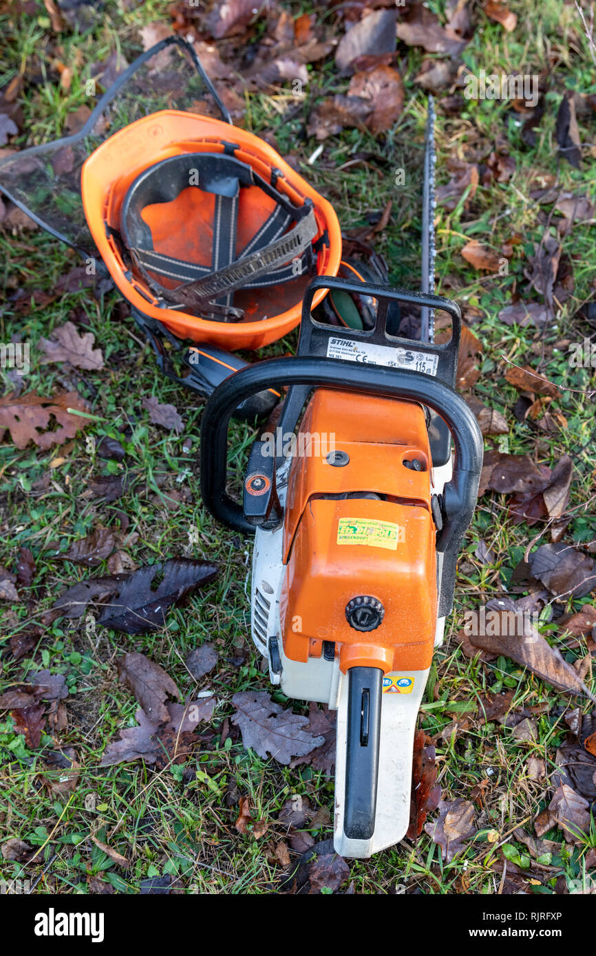 Chainsaw on the ground hi-res stock photography and images - Alamy