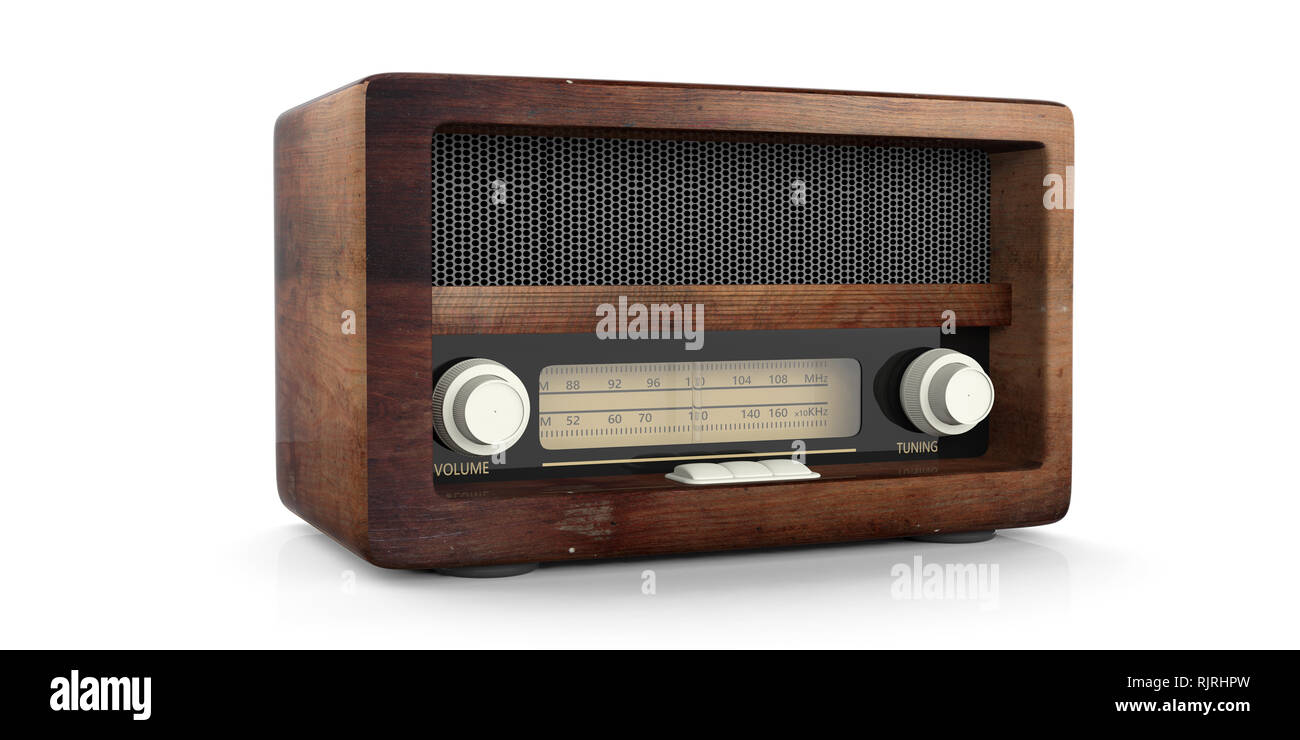 Vintage, retro radio. Radio old fashioned isolated on white background. 3d illustration Stock Photo