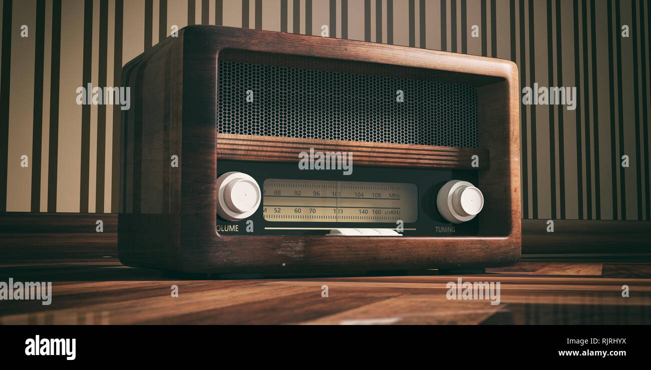 Vintage Retro Radio Radio Old Fashioned On Wooden Floor Old