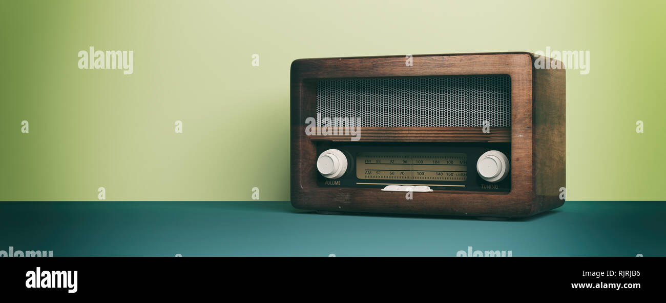 Antique Radio with Antenna on a Green Background Stock Photo - Image of  communication, audio: 182336980
