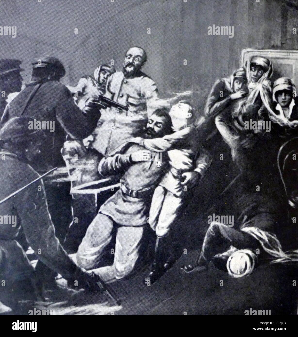 Artist impression of the murder of the Russian Imperial Romanov family Stock Photo